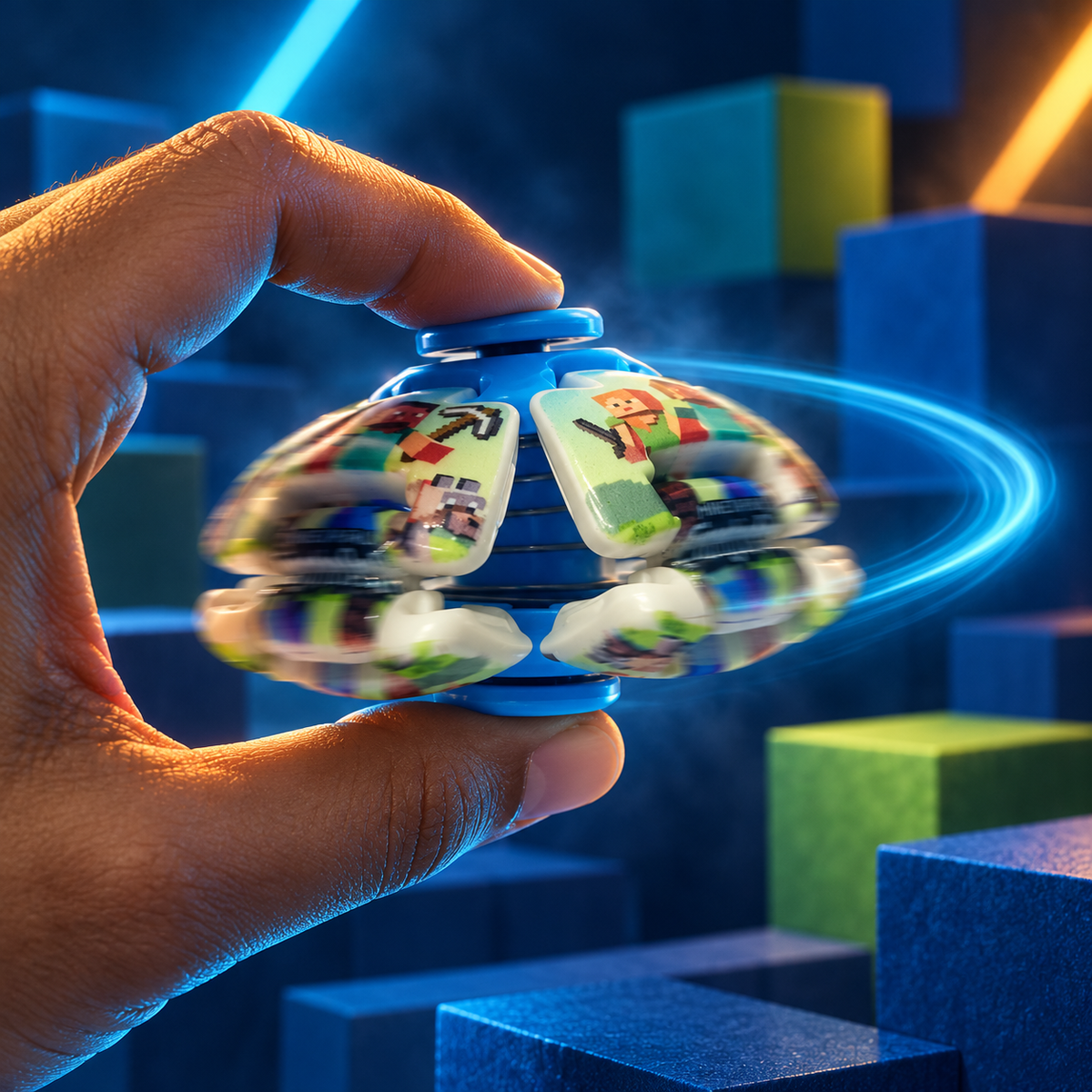Transforming Fingertip Spinner Ball with Pixel Character Design – Fidget Toy, 1 Random Colour
