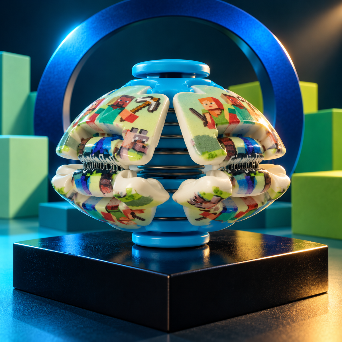 Transforming Fingertip Spinner Ball with Pixel Character Design – Fidget Toy, 1 Random Colour