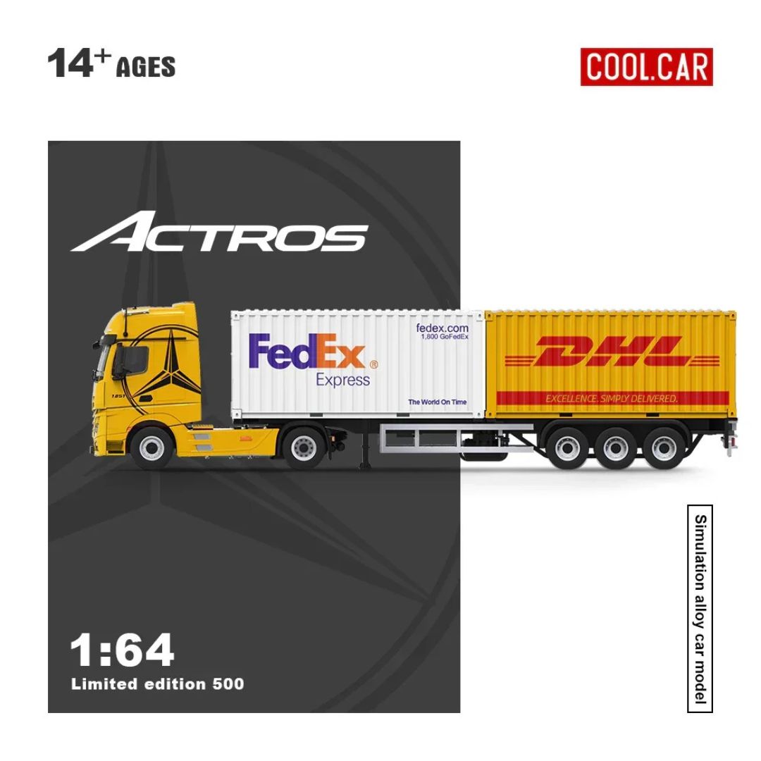 Cool Car 1:64 Mercedes-Benz Actros Container Truck Die-Cast Model | FedEx Express & DHL Cargo Containers | Alloy Collectible Truck 14+
