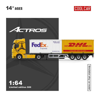 Cool Car 1:64 Mercedes-Benz Actros Container Truck Die-Cast Model | FedEx Express & DHL Cargo Containers | Alloy Collectible Truck 14+