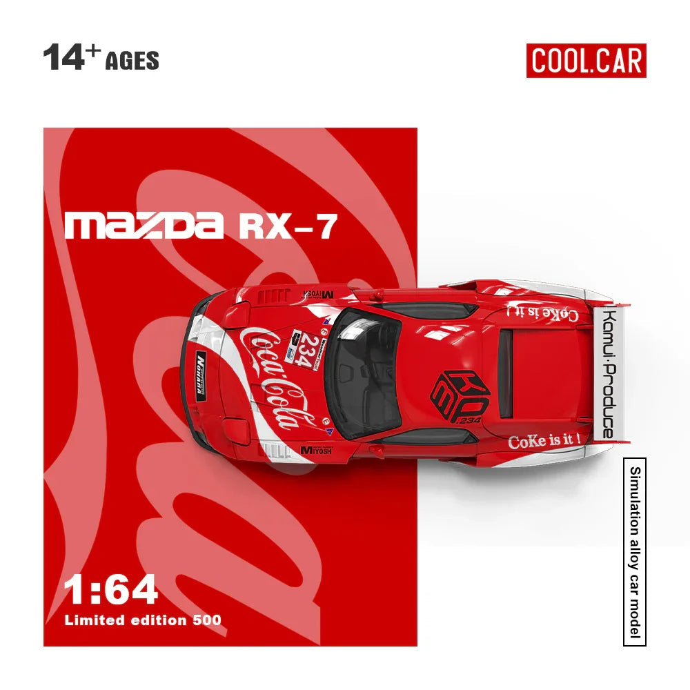 Cool Car 1:64 Mazda RX-7 Red Coca-Cola Limited Figure Edition Diecast Model Car – Limited Edition