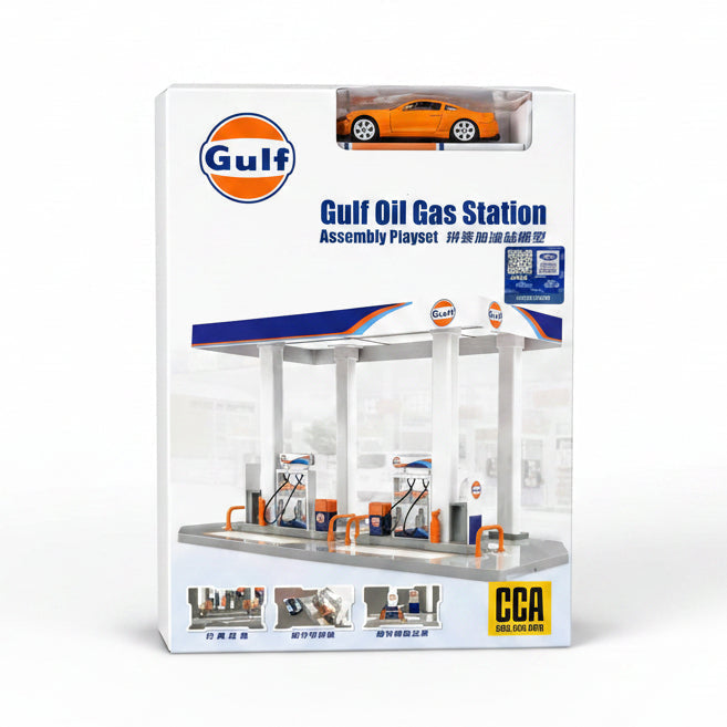 CCA 01278F Gulf Oil Gas Station Ford Mustang 1:64 Car Assembly Playset
