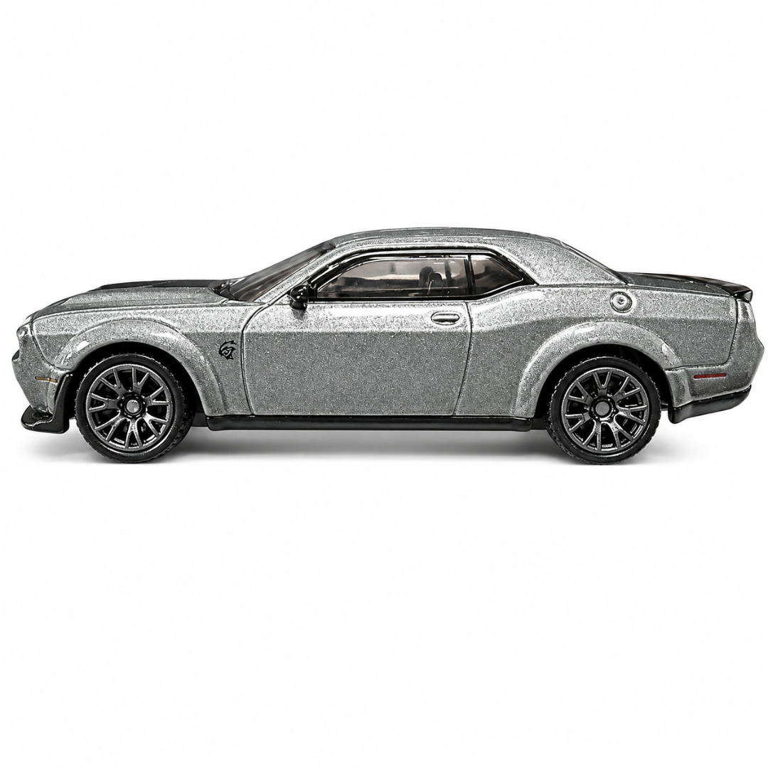 CCA 1:64 2022 Dodge Challenger SRT Jailbreak S21-02 Die-Cast Model Car – Grey | American Muscle Car Collectible with Black Racing Stripes