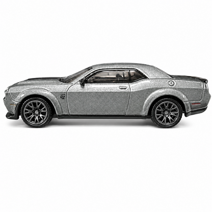 CCA 1:64 2022 Dodge Challenger SRT Jailbreak S21-02 Die-Cast Model Car – Grey | American Muscle Car Collectible with Black Racing Stripes