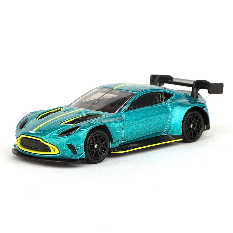 CCA 1:64 Aston Martin Vantage GT3 Die-Cast Model Car | Metallic Teal Green Racing Car with Rear Wing, Black Wheels & Lime Accents | Premium Collectible
