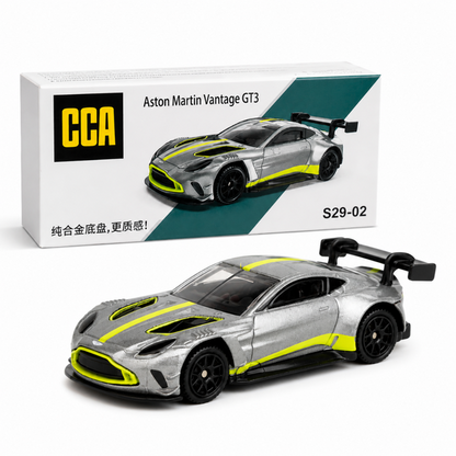 CCA 1:64 Aston Martin Vantage GT3 Die-Cast Model Car – | Racing Car with Rear Wing, Grey  & Lime Accents | 2 Colour Variants