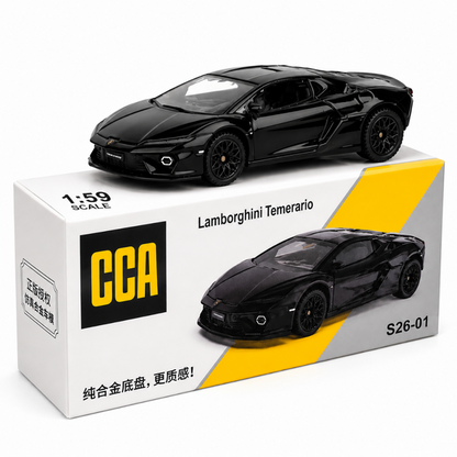 CCA Lamborghini Temerario 1:59 Scale Die-Cast Model Car S26-01 | Premium Black Lamborghini Supercar Miniature Collectible with Detailed Interior, Realistic Wheels & Display Box