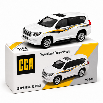 CCA 1:64 Toyota Land Cruiser Prado V01-02 Die-Cast Model Car | White Luxury SUV with Detailed Interior, Sunroof & Alloy-Style Wheels | Premium Collectible Miniature