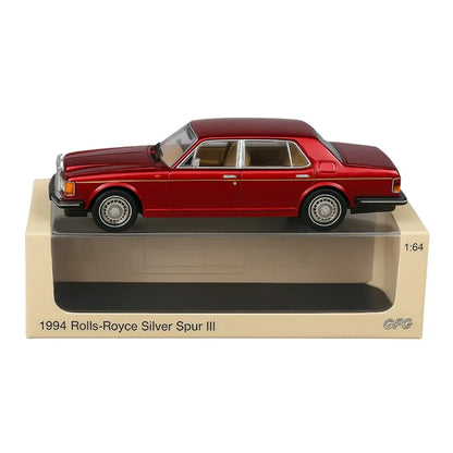 GFCC 1:64 1994 Rolls-Royce Silver Spur, British Silver With Gold Beltline in Red Diecast Model Car