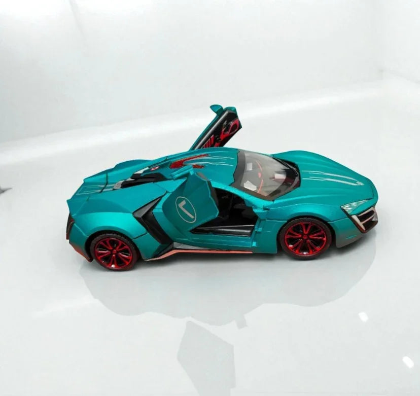 JOY JUNCTION 1:24 Lykan Hypersport V12 W Motors Die-Cast Model Supercar Car – Green | Openable Doors, Lights & Sound, Pull-Back Action (JJ265) - Jaiman Toys