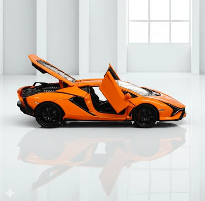 RMZ Hobby 1:32 Lamborghini Sian SKP 37 Die-Cast Model Car – Orange with Openable Doors, Light & Sound (664986) - Jaiman Toys