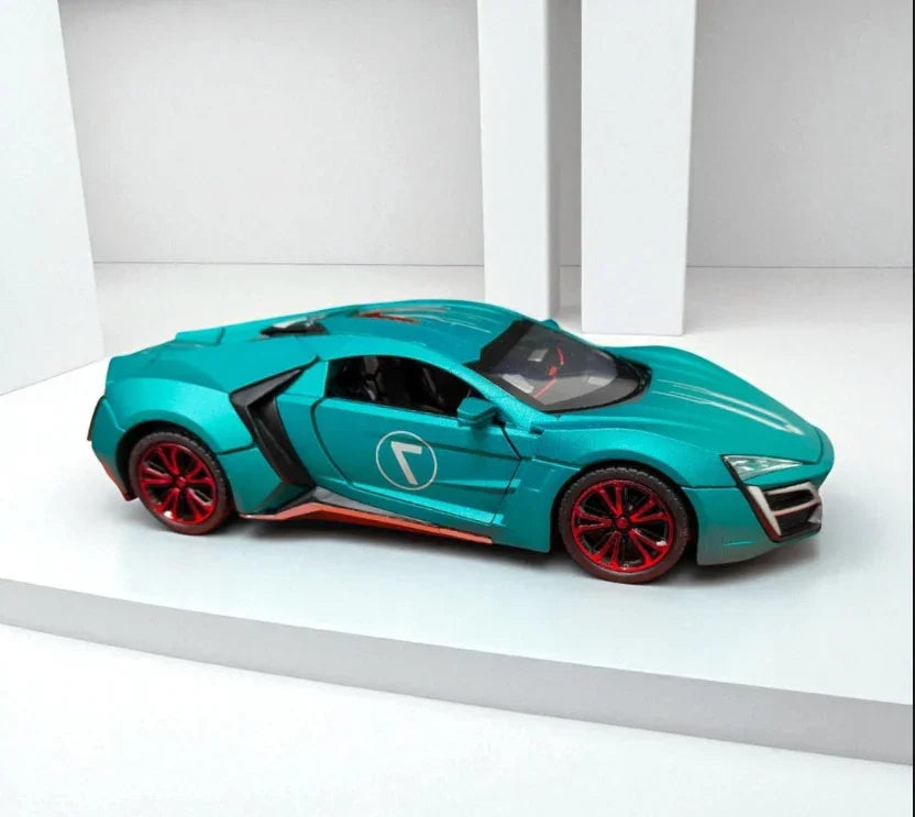 JOY JUNCTION 1:24 Lykan Hypersport V12 W Motors Die-Cast Model Supercar Car – Green | Openable Doors, Lights & Sound, Pull-Back Action (JJ265) - Jaiman Toys