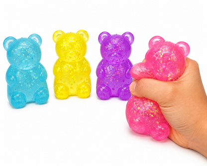 Glitter Gummy Bear Squishy Stress Relief Toy – Soft Squeeze Sensory Fidget Toy, 1 Pc Random Colour
