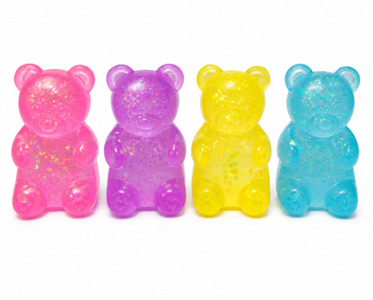 Glitter Gummy Bear Squishy Stress Relief Toy – Soft Squeeze Sensory Fidget Toy, 1 Pc Random Colour