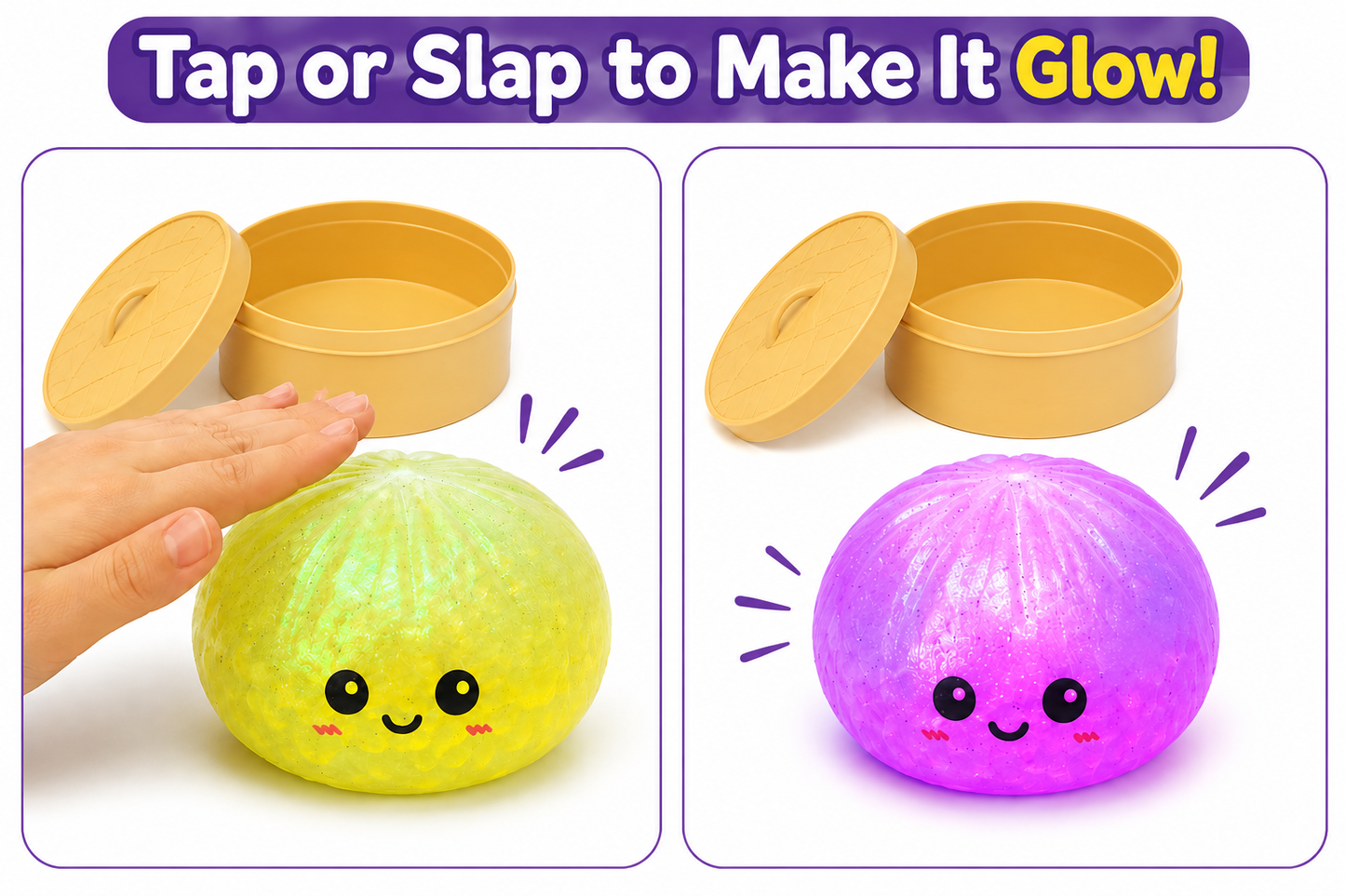 Rainbow Mystery Light-Up Squishy Bun – Tap to Glow Sensory Fidget Toy, 1 Pc Random Colour