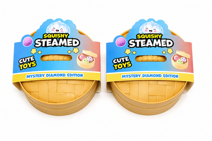 Squishy Steamed Mystery Diamond Dumpling Fidget Toys – Set of 3 with Steamer Box, Random Set