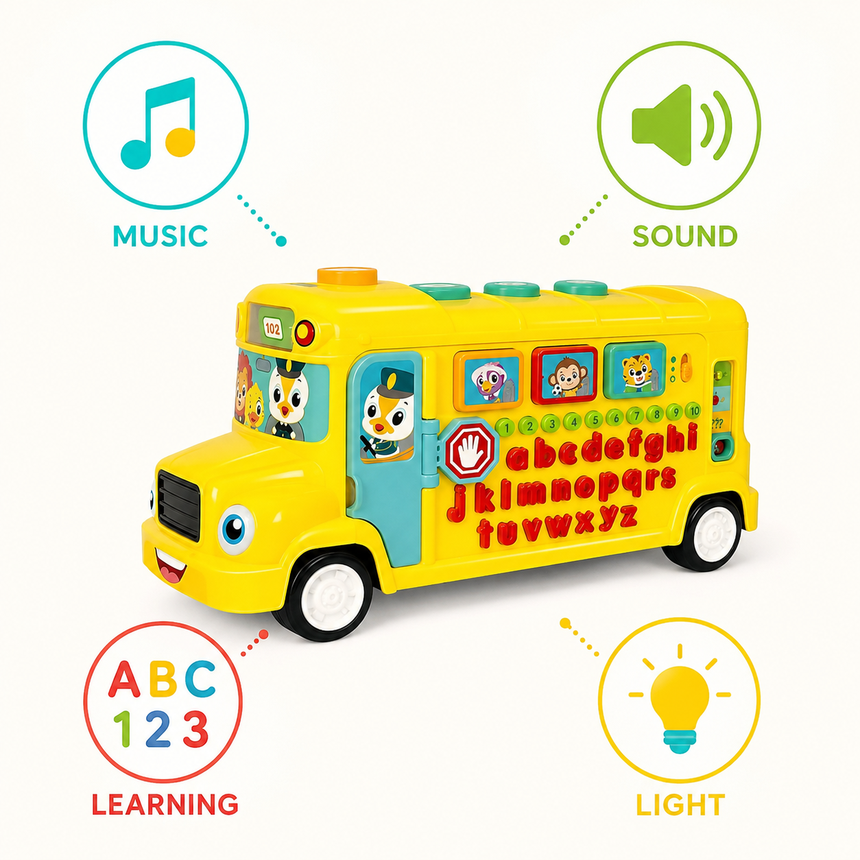 HOLA 3126 Interactive Learning School Bus with Alphabet, Numbers & Music