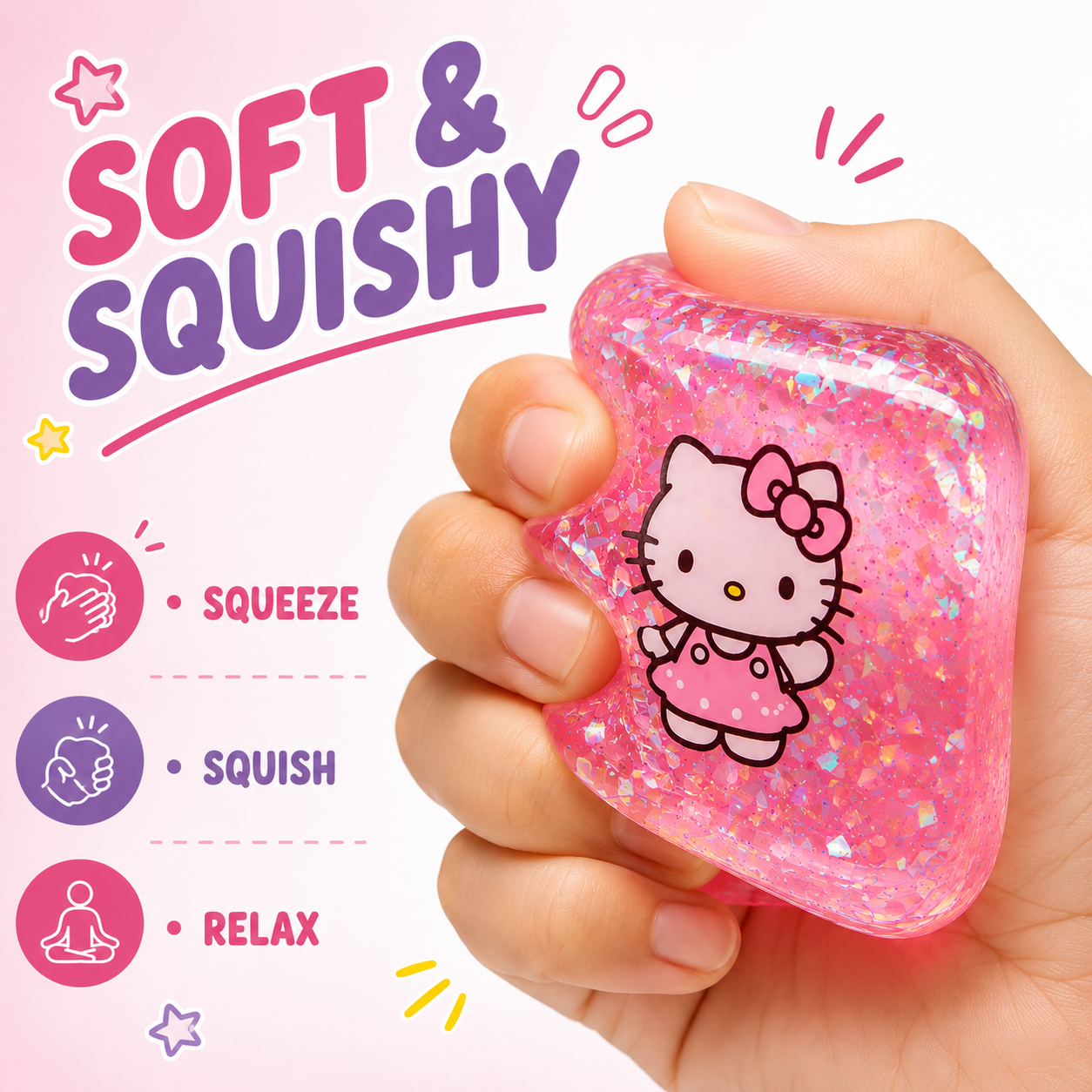 NeeDoh Kitty Nice Cube Glitter Squishy Sensory Fidget Toy – 1 Pc, Random Color