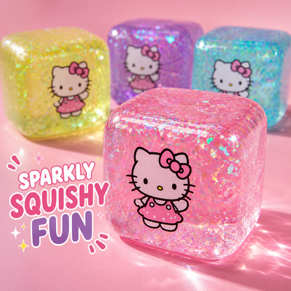 NeeDoh Kitty Nice Cube Glitter Squishy Sensory Fidget Toy – 1 Pc, Random Color
