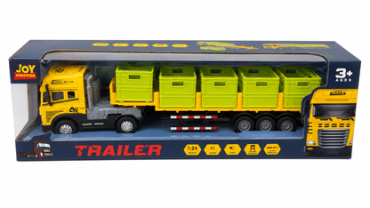 Joy Junction 1:24 Container Trailer Truck Toy with Light & Sound – Yellow/ Green