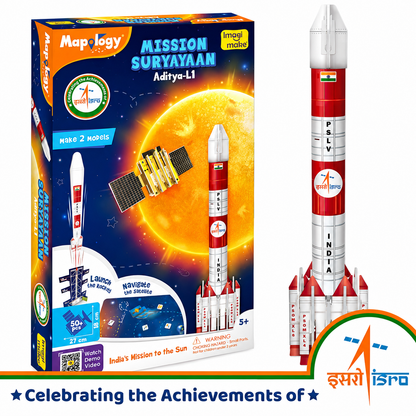 Imagi Make Mapology Mission Suryayaan Aditya-L1 50+ Pcs Rocket & Satellite Model Building Kit for Kids | Make 2 Models | Launch the Rocket & Navigate the Satellite | India’s Mission to the Sun Educational STEM Space Toy
