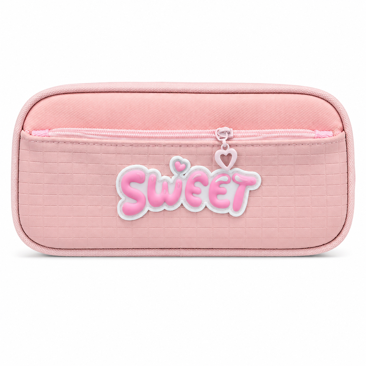 Sweet Pink Pencil Case for Girls – Box-Shaped School Pencil Pouch with Zipper Storage & Heart Charm