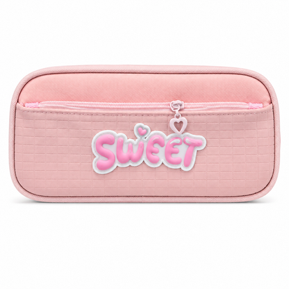 Sweet Pink Pencil Case for Girls – Box-Shaped School Pencil Pouch with Zipper Storage & Heart Charm