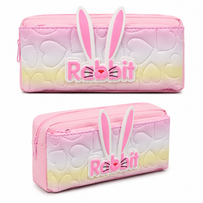 Cute Rabbit Pencil Case for Girls – Pink Box-Shaped School Pencil Pouch with Bunny Ears & Zipper Storage