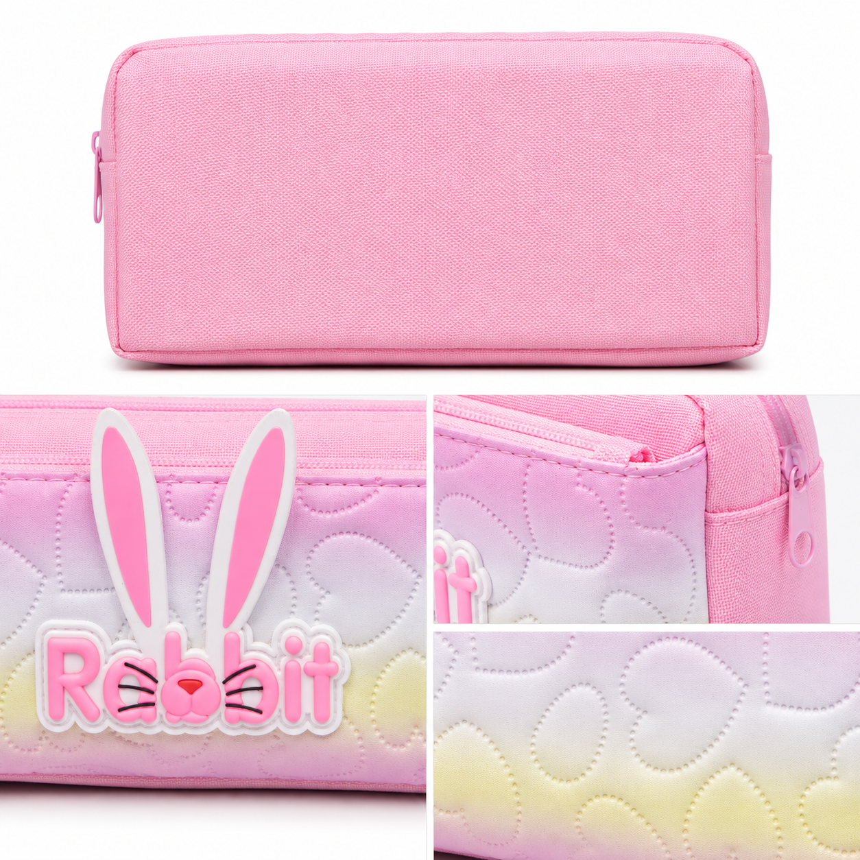 Cute Rabbit Pencil Case for Girls – Pink Box-Shaped School Pencil Pouch with Bunny Ears & Zipper Storage