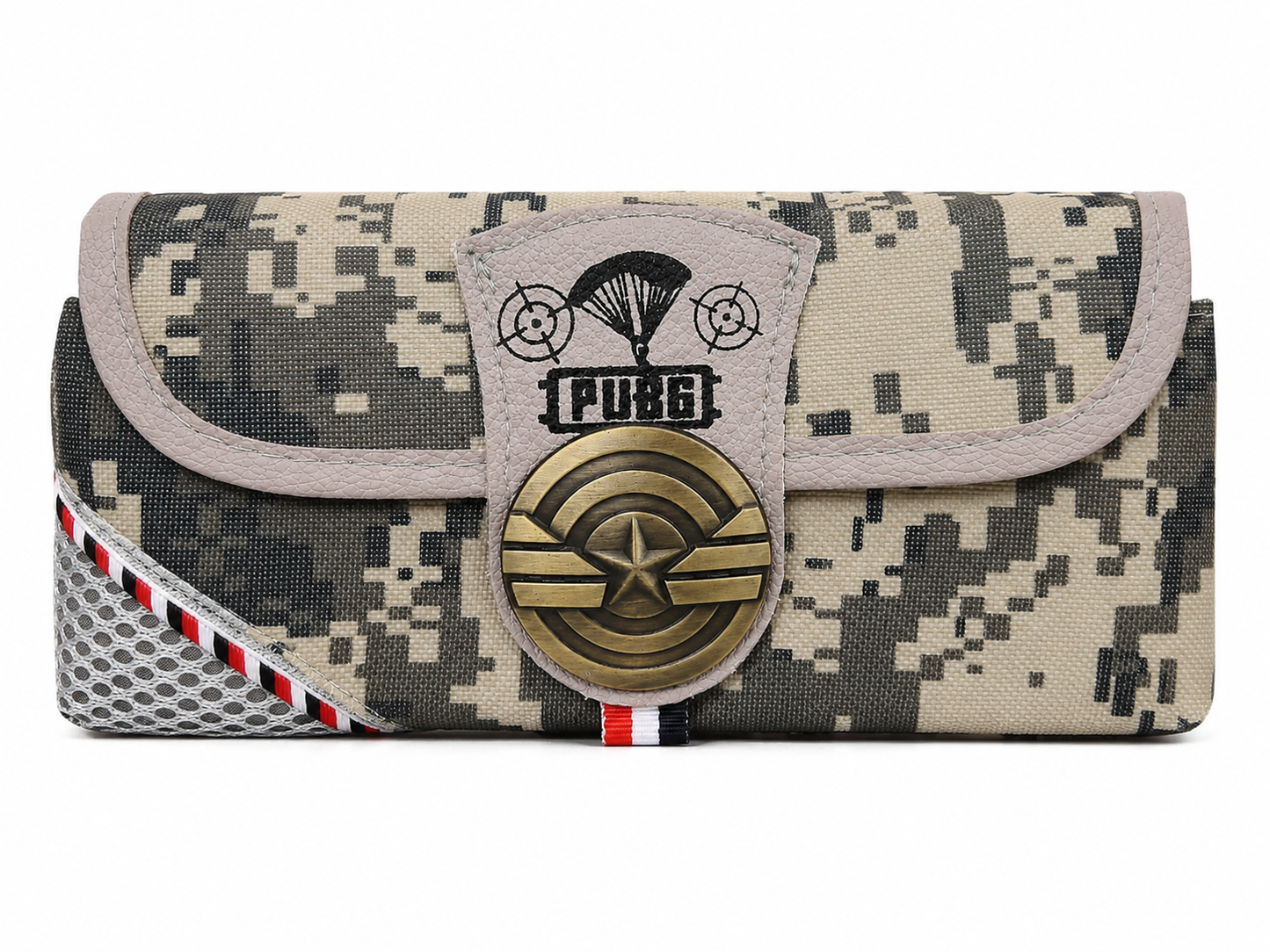 PUBG Camouflage Pencil Case for Kids – Beige & Black Box-Shaped School Pencil Pouch with Zipper Storage & Star Emblem