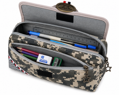 PUBG Camouflage Pencil Case for Kids – Beige & Black Box-Shaped School Pencil Pouch with Zipper Storage & Star Emblem