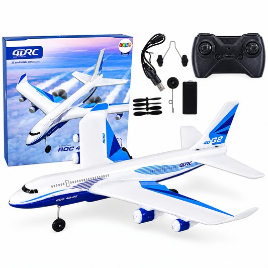 GTRC ROC 4D-G2 Glider Plane 2.4G Remote Control Thermocol Airplane Toy with Rechargeable Battery & USB Charging Cable – Blue & White RC Aircraft for Kids