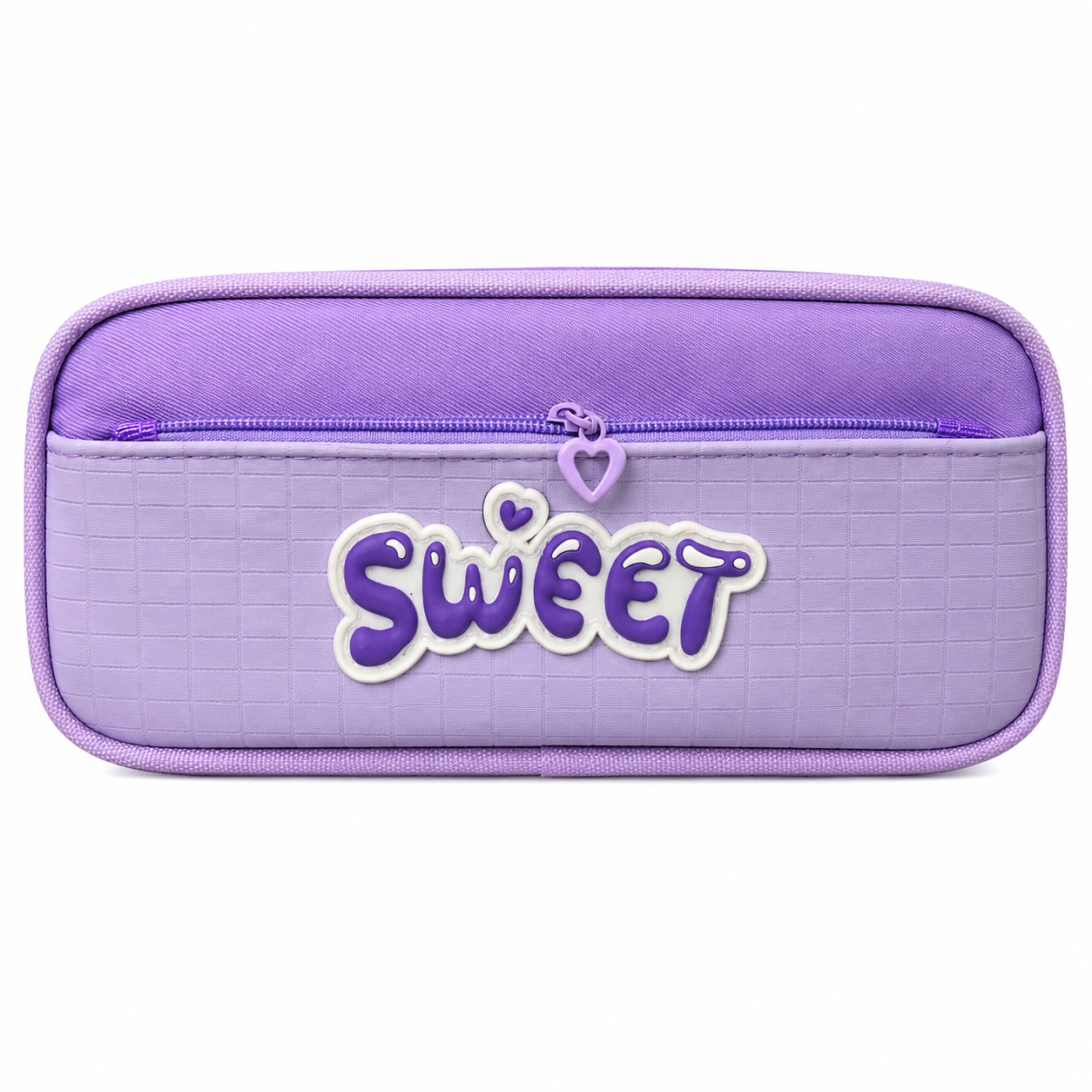 Sweet Pencil Case for Girls – Purple Box-Shaped School Pencil Pouch with Heart Zipper Charm & Front Pocket
