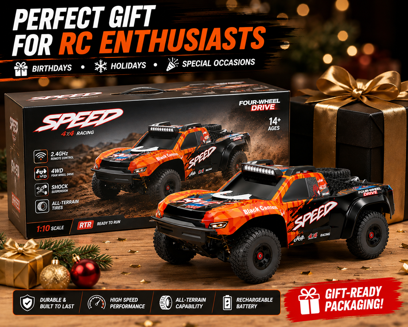 RC Off-Road Monster Truck 1:8 Scale 4WD with 2.4GHz Full Proportional Remote Control | High-Speed Short Course Racing Car, Independent Suspension & Rugged All-Terrain Tires for Adults