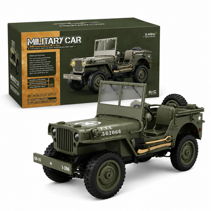 RC Willys Army Jeep 1:10 Scale 4x4 Off-Road Rock Crawler with 2.4GHz Remote Control, LED Lights & Rechargeable Battery | Military RC Jeep for Kids & Adults