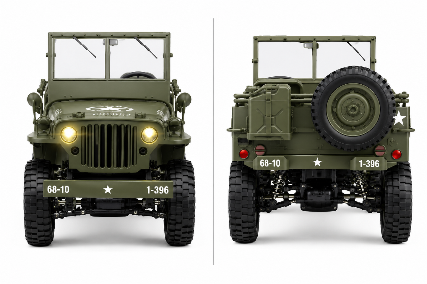 RC Willys Army Jeep 1:10 Scale 4x4 Off-Road Rock Crawler with 2.4GHz Remote Control, LED Lights & Rechargeable Battery | Military RC Jeep for Kids & Adults