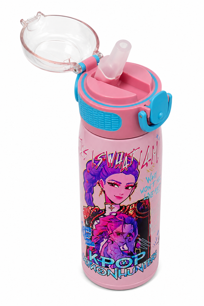 K-Pop Demon Hunters 620ml Vacuum Insulated Stainless Steel Water Bottle with Straw – Pink