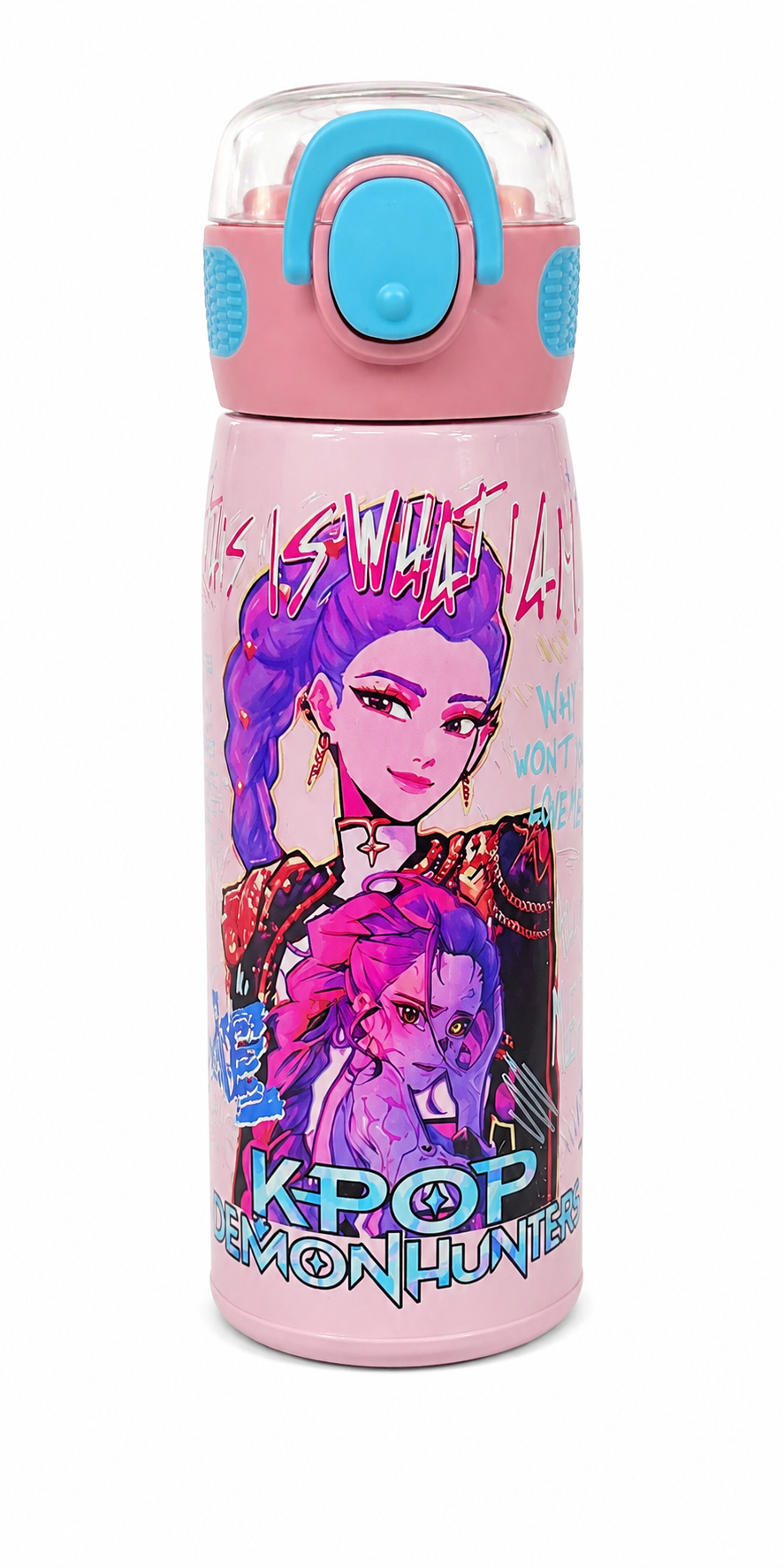 K-Pop Demon Hunters 620ml Vacuum Insulated Stainless Steel Water Bottle with Straw – Pink