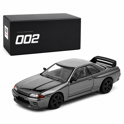 POP RACE 1:64 Nissan Skyline GT-R R32 Dark Chrome 002 Die-Cast Model Car with Display Box – Collector Edition