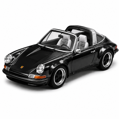 POP RACE 1:64 Singer Targa Dark Chrome Series 001 Die-Cast Model Car – Black