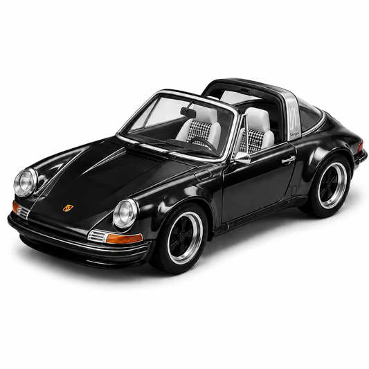 POP RACE 1:64 Singer Targa Dark Chrome Series 001 Die-Cast Model Car – Black