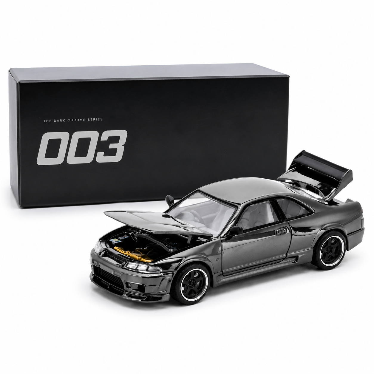 POP RACE 1:64 Nissan Skyline GT-R R33 Dark Chrome Series 003 Die-Cast Model Car
