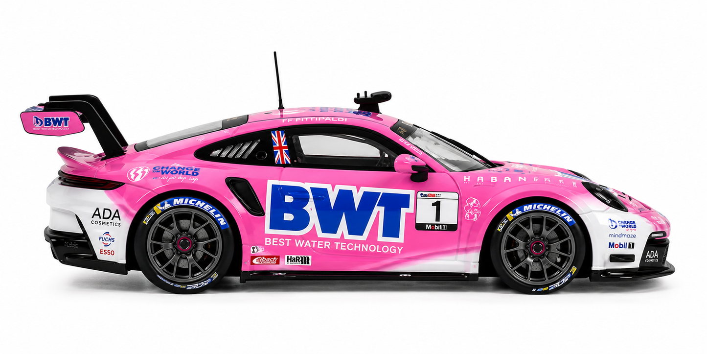 Tarmac Works IXO Porsche 911 GT3 Cup (992) #1 BWT Porsche Mobil 1 Supercup 2024 Model Car