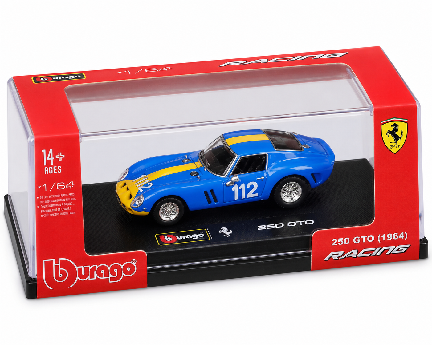 Bburago 1:64 Ferrari 250 GTO (1964) #112 Racing Die-Cast Model Car – Blue