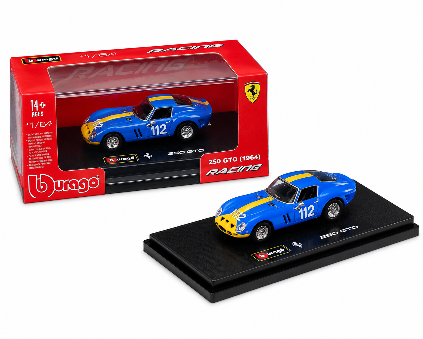 Bburago 1:64 Ferrari 250 GTO (1964) #112 Racing Die-Cast Model Car – Blue