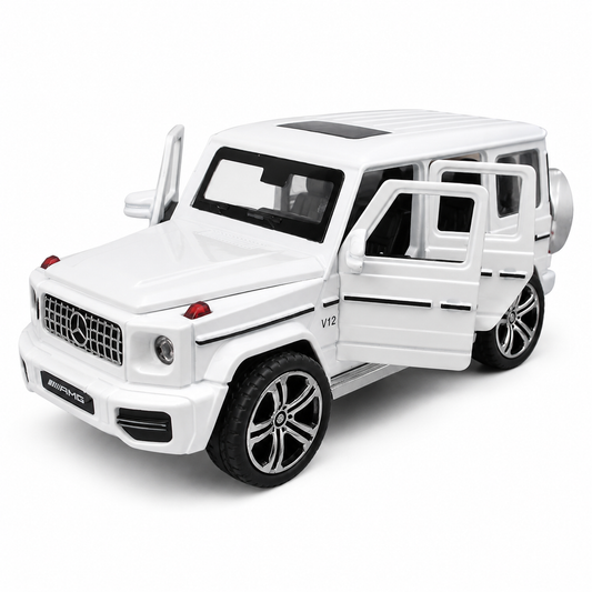 1:32 Scale Die-Cast Metal Mercedes-Benz G63 AMG Model Car – Pull Back Luxury SUV Toy with Openable Doors, Light & Sound Effects, Detailed Interior, Realistic Wheels & Collectible Display Model – White