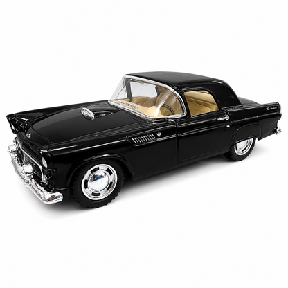 Kinsmart 1:36 1955 Ford Thunderbird Die-Cast Metal Model Car with Openable Doors, Pull-Back Action, Detailed Interior, Chrome-Style Finish & Realistic Classic Car Design – Black Collectible Toy Car