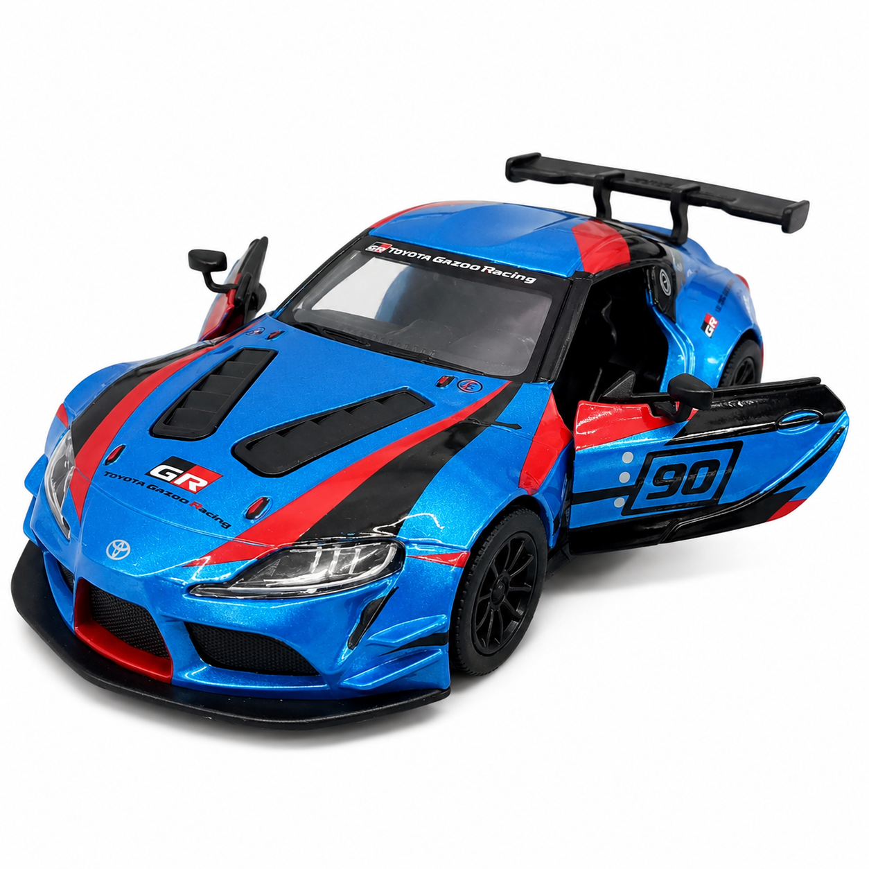 Kinsmart 1:36 Toyota GR Supra Racing Concept Blue Edition Die-Cast Model Car with Pull Back Action, Openable Doors, #90 Racing Livery & Collectible Sports Car Toy for Kids & Collectors