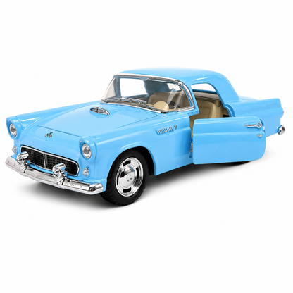 Kinsmart 1:36 1955 Ford Thunderbird Die-Cast Metal Model Car with Openable Doors, Pull-Back Action, Detailed Interior, Chrome-Style Accents & Rubber-Style Tyres – Blue Collectible Car