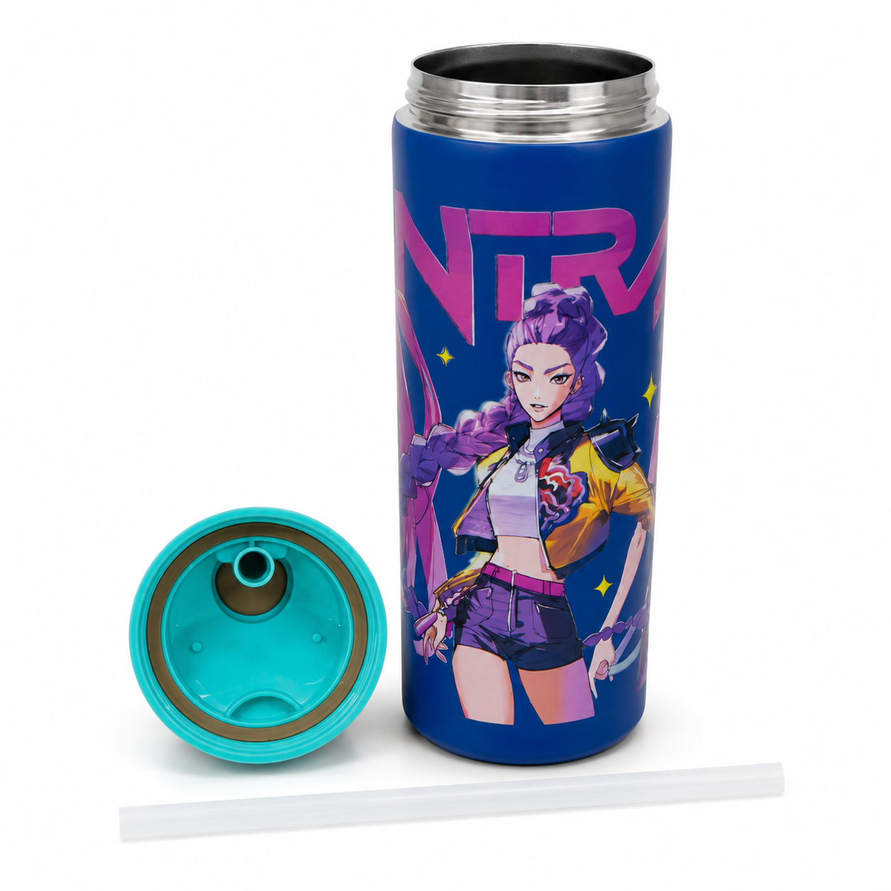 K-Pop Demon Hunters 800ml Stainless Steel Kids Water Bottle with Flip-Top Lid & Carry Handle – Blue